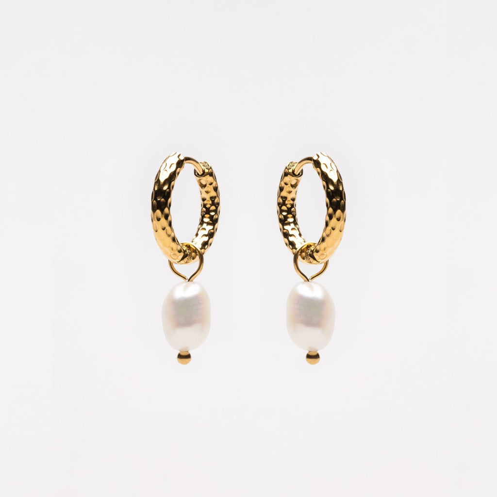 Hammered Pearl Hoop Earrings